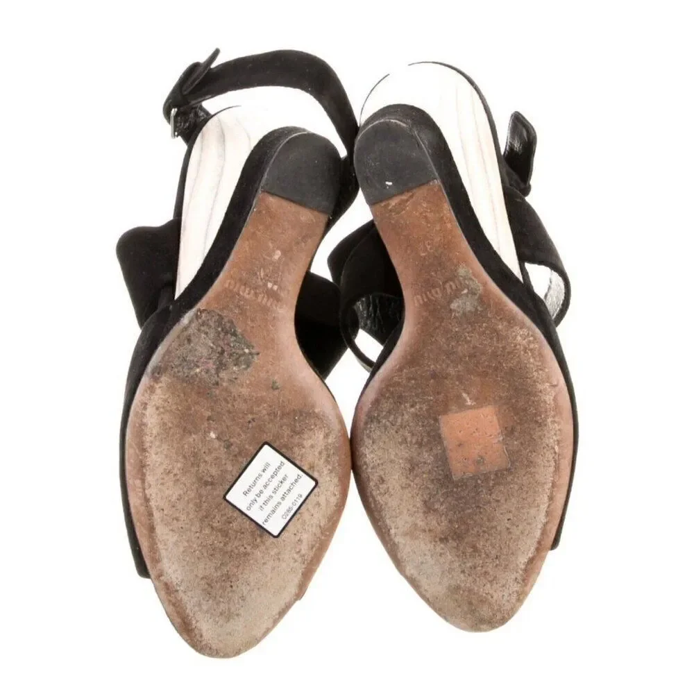 miu miu Authentic Black White Color Block Marble Wedge High Heels Sandals 7